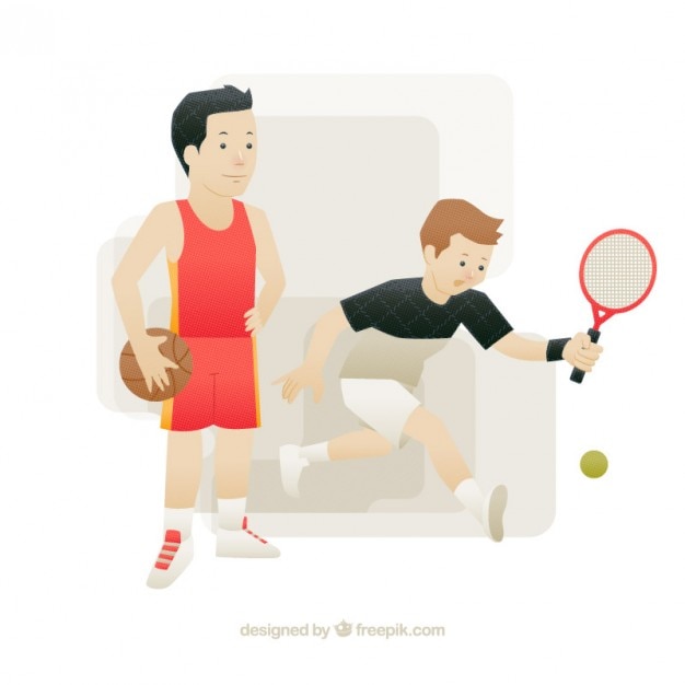 Nice tennis player boy and basketball
player