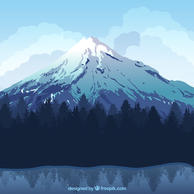 Download Nice winter landscape background with snowy mountain Vector | Premium Download