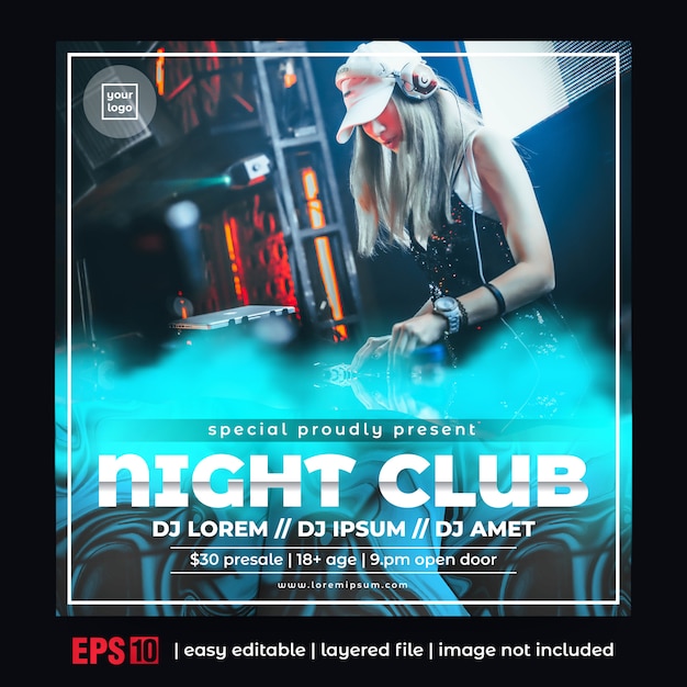 Premium Vector Night Club Party Poster Template Square Size