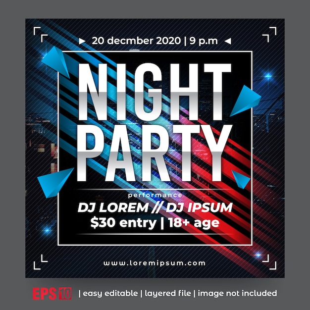 Premium Vector Night Club Party Poster Template Square Size