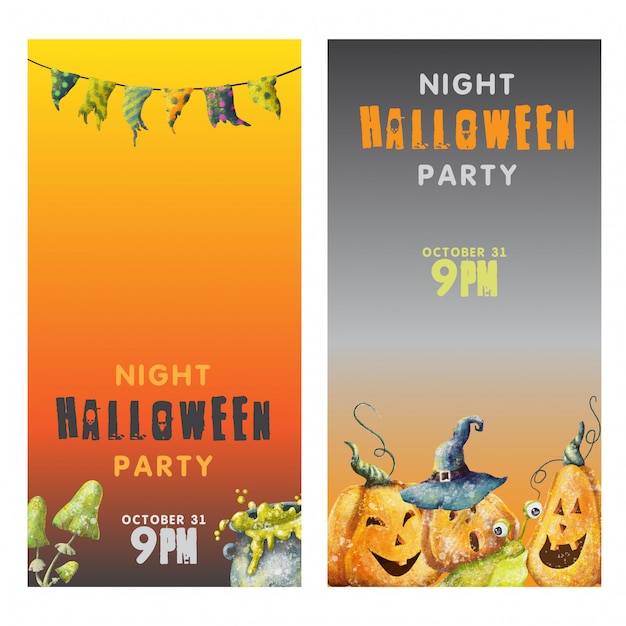 Premium Vector | Night halloween party cartoon invitation
