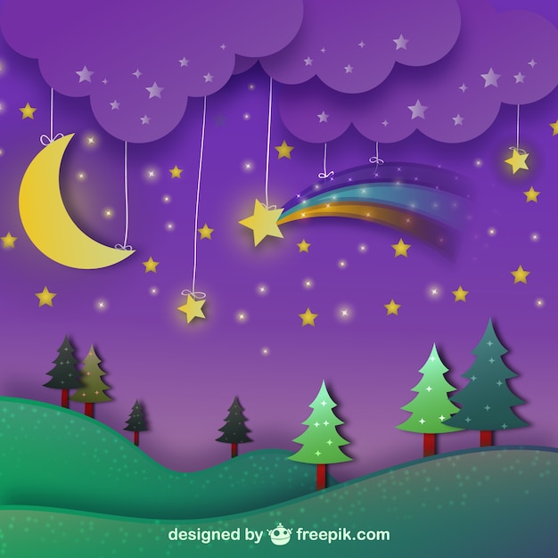 Night landscape with purple sky