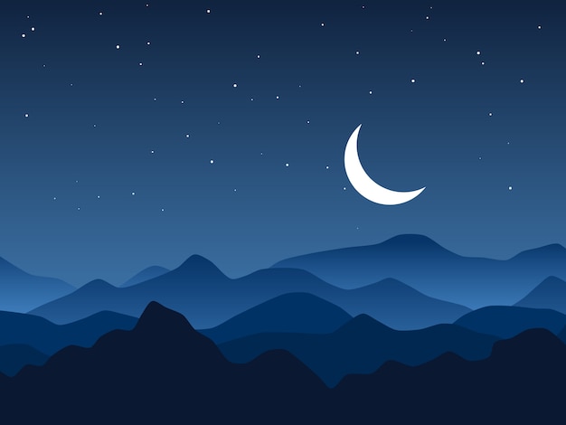 Premium Vector | Night mountains and starry sky illustration