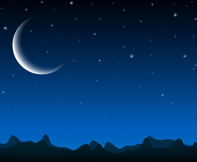 Premium Vector | Night sky landscape with silhouette mountains