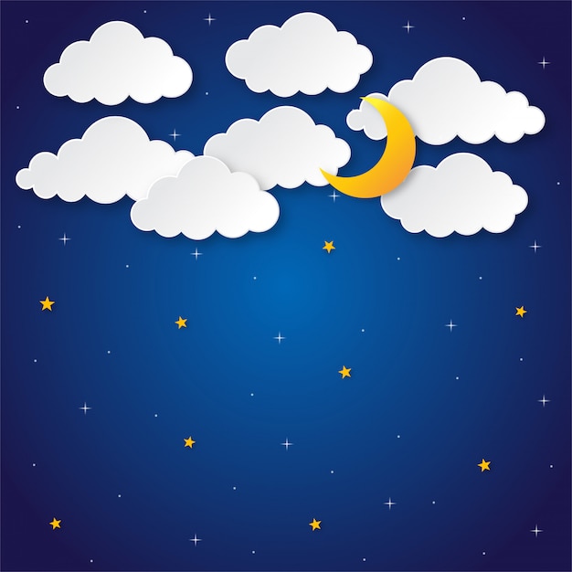 Premium Vector | Night sky. moon, stars and clouds in midnight. paper ...