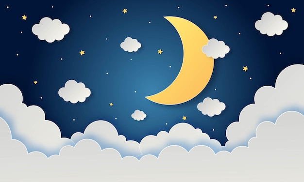 Premium Vector | Night sky with stars and clouds
