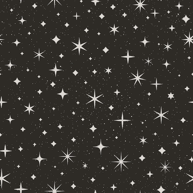 夜の星空のシームレスなパターン 空間ベクトルの背景 テキスタイル 包装紙 壁紙に印刷するための星と白のドットで抽象的な黒のテクスチャ プレミアムベクター