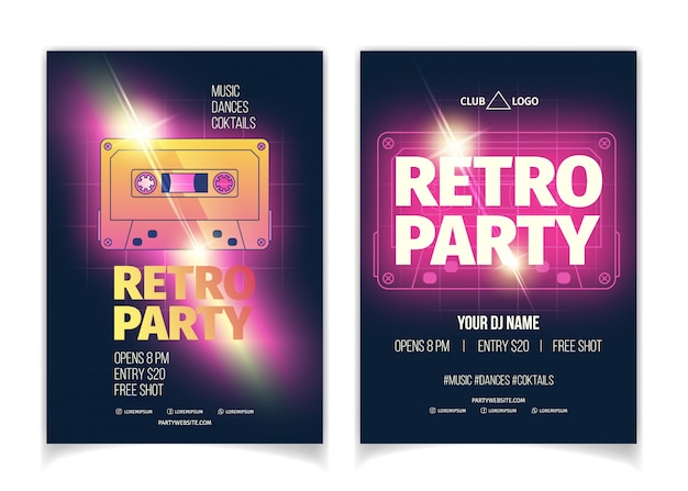 Nochnoj Klub Retro Muzyka Vecherinka Plakat Ili Flaer Shablon Multfilm Vektor Reklama Besplatno Vektory