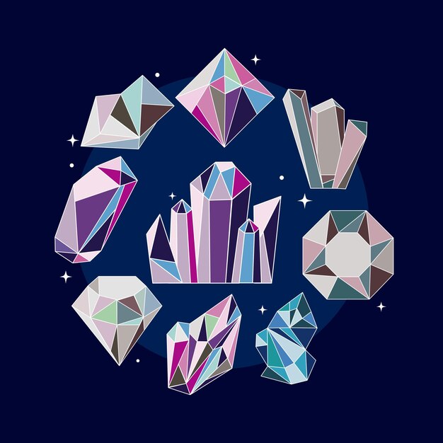 Premium Vector | Nine crystal gems luxury icons