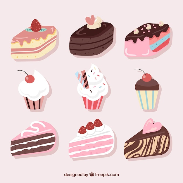 Free Vector | Nine sweet birthday cakes