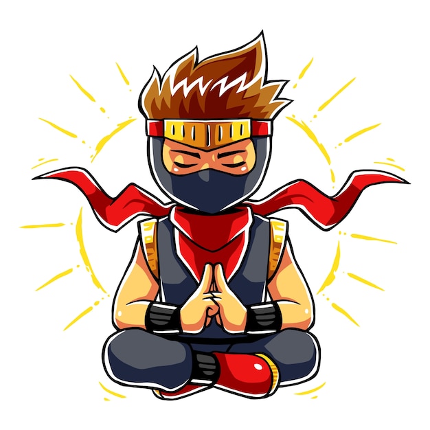Download Ninja boy meditation mode. Vector | Premium Download