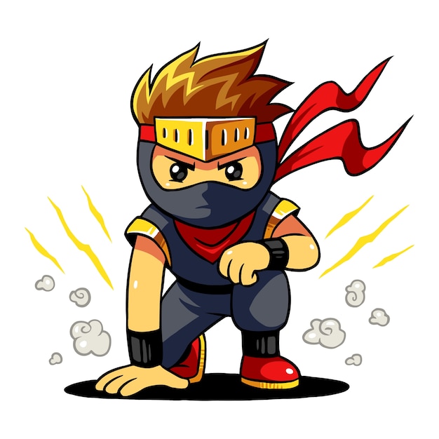 Download Ninja boy ready pose. Vector | Premium Download