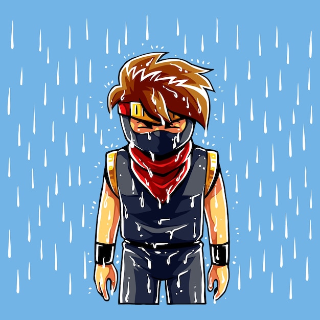 Download Ninja boy sadness in tears. | Premium Vector