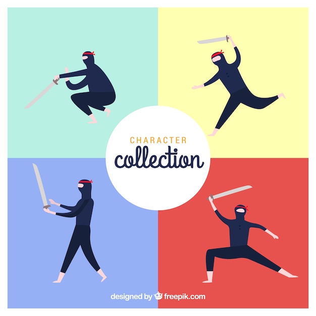 Ninja character collection with flat
design
