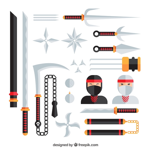 Ninja elements collection in flat style