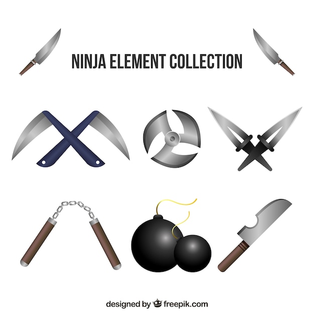 Free Vector | Ninja elements collection in realistic style