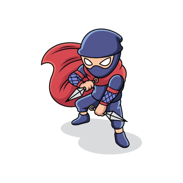 Premium Vector | Ninja holding kunai in fighting pose. cartoon vector ...