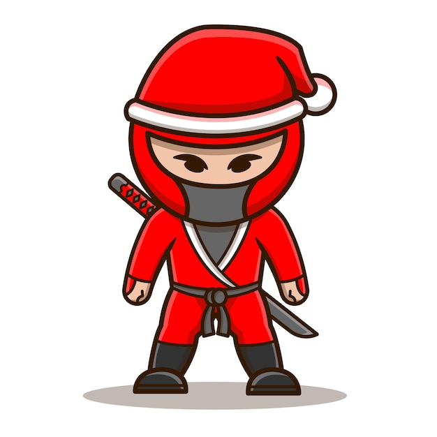 Premium Vector | Ninja in santa claus costume cartoon illustration