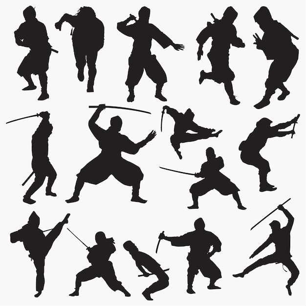Download Ninja silhouettes set Vector | Premium Download
