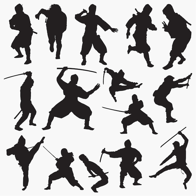 Ninja silhouettes set Vector | Premium Download