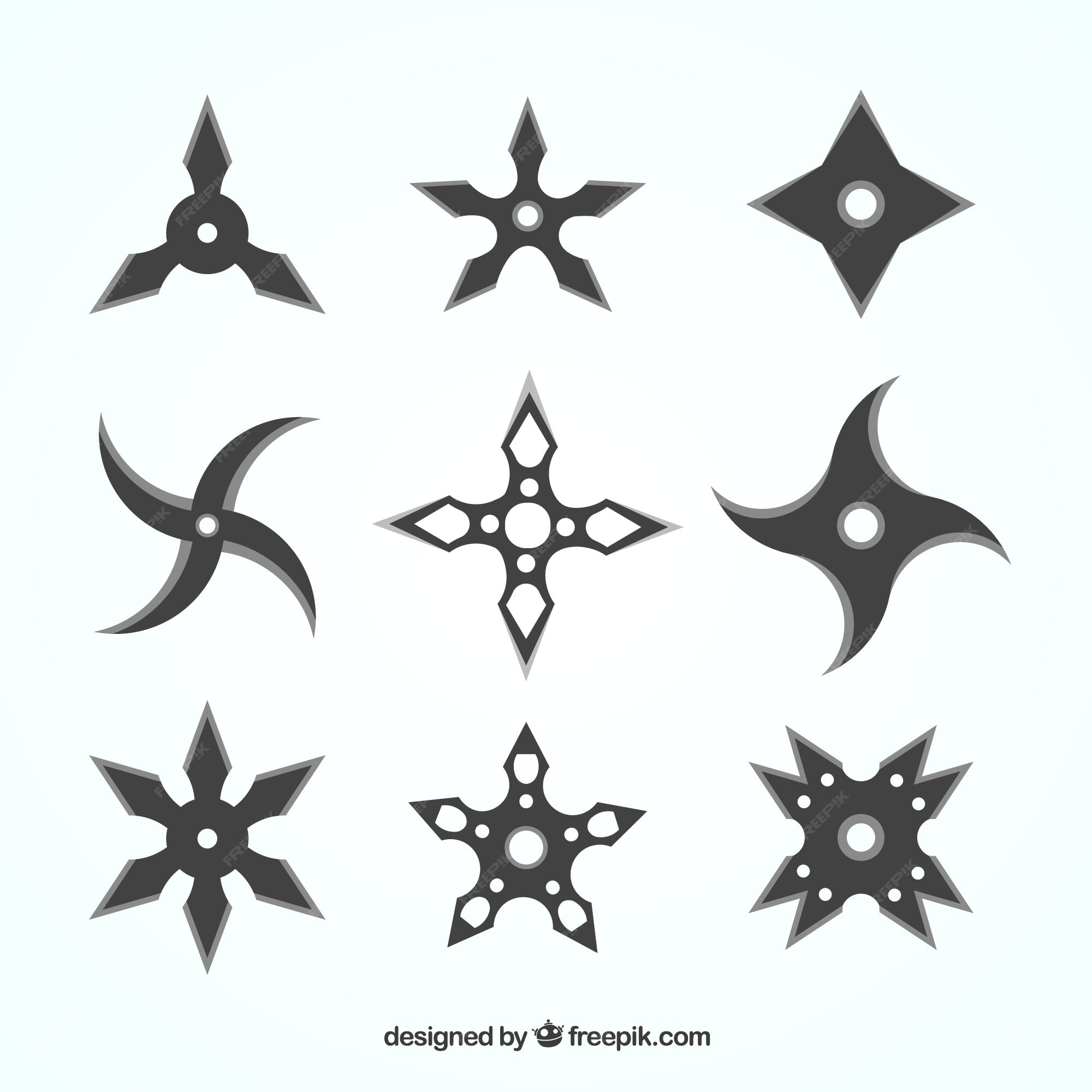 Free Vector Ninja star collection with flat design