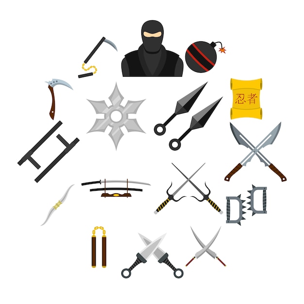 Premium Vector Ninja Tools Icons Set In Flat Style