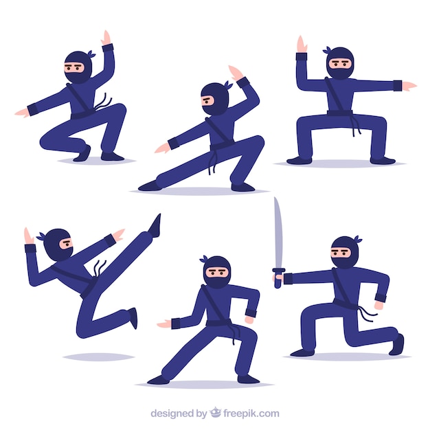 Ninja warrior character collection with flat
design