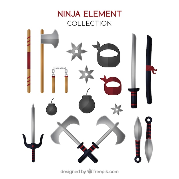 Free Vector | Ninja warrior element collection with flat design