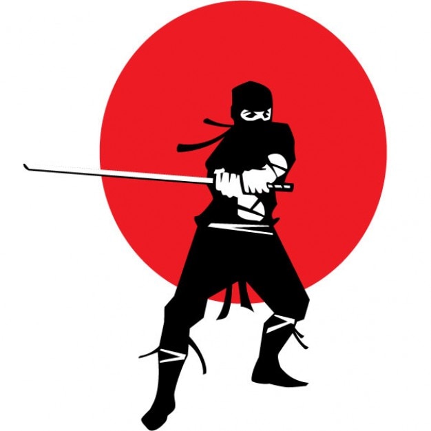 Ninja with katana on japanese flag background Vector | Free Download