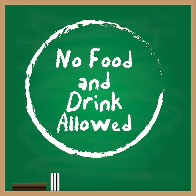 No food and drink allowed symbol written with a
chalk style on green background