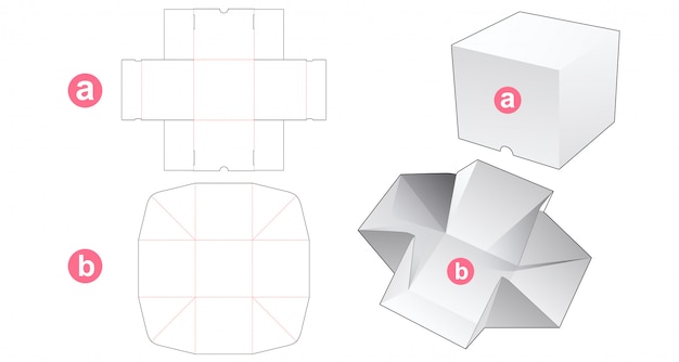 Premium Vector | No glue cube box and lid die cut template
