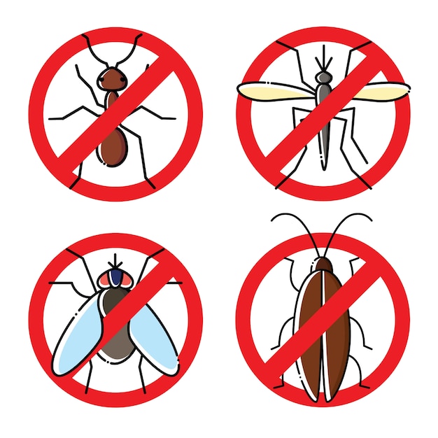 Premium Vector | No insects flat icons set. insecticide symbols.