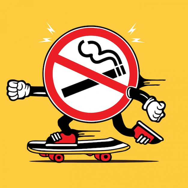 Premium Vector | No smoking sign skater skateboard character