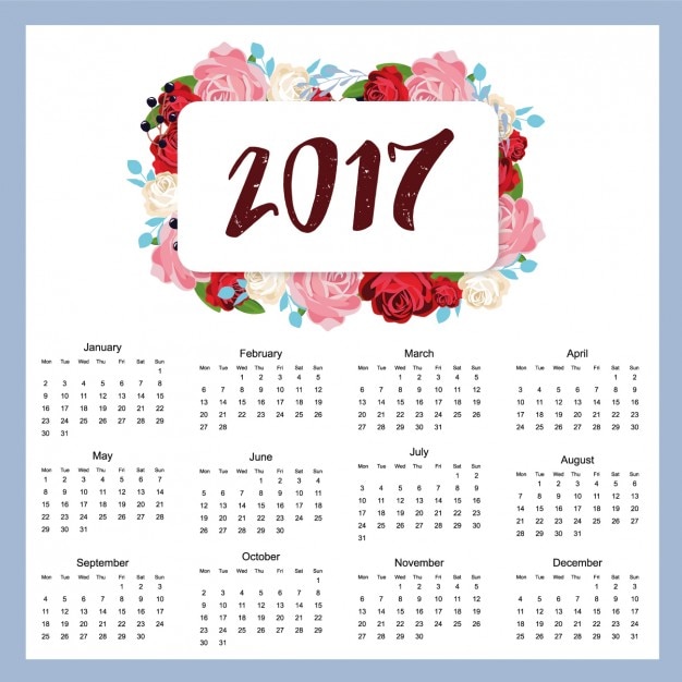 花のカレンダー２０１７ 2017年 2018 平成29年 印刷して使える