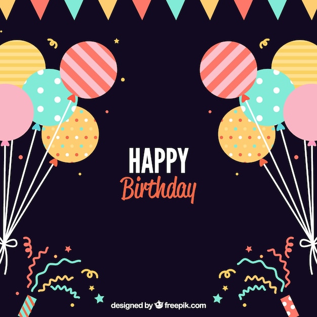 Flat birthday background with decorative balloons 無料ベクター Flat birthday background with decorative balloons 無料ベクター