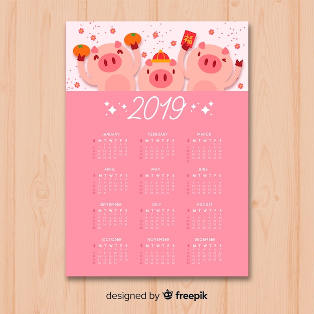 Китайский Новый год 2019 календарь Бесплатные векторы Китайский Новый год 2019 календарь Бесплатные векторы