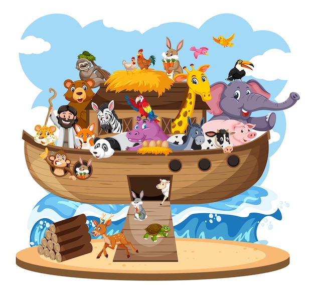 Premium Vector | Noah's ark with animals isolated on white background