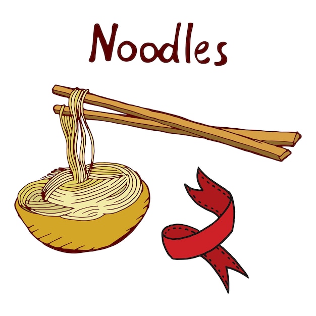 Noodles. hand drawn vector illustration Vector | Premium Download