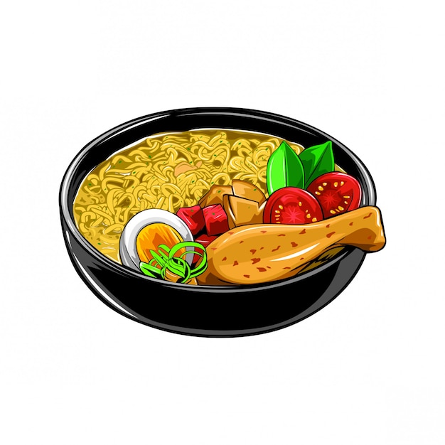 Premium Vector Noodles With Chicken In A Bowl