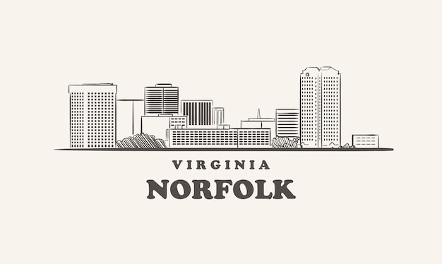 Premium Vector Norfolk Skyline Virginia Drawn Sketch