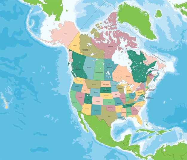 米国とカナダの北米地図 プレミアムベクター