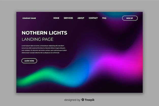 Northern lights landing page template Free Vector