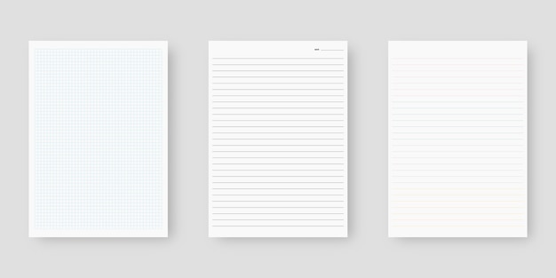 ノート用紙セット 罫線入り用紙テンプレートのシート 分離されました テンプレートデザイン リアルなイラスト プレミアムベクター
