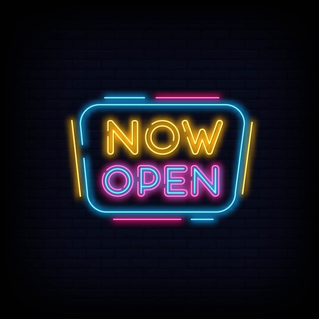 Premium Vector | Now open neon sign