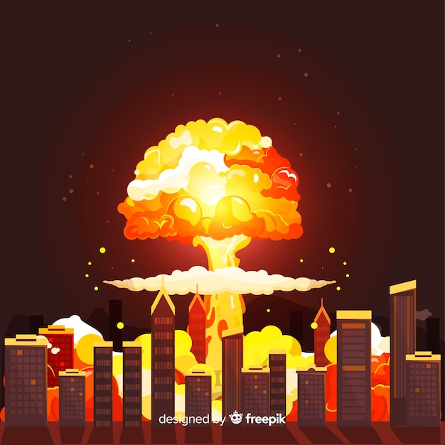 Free Vector | Nuclear bomb in city cartoon style