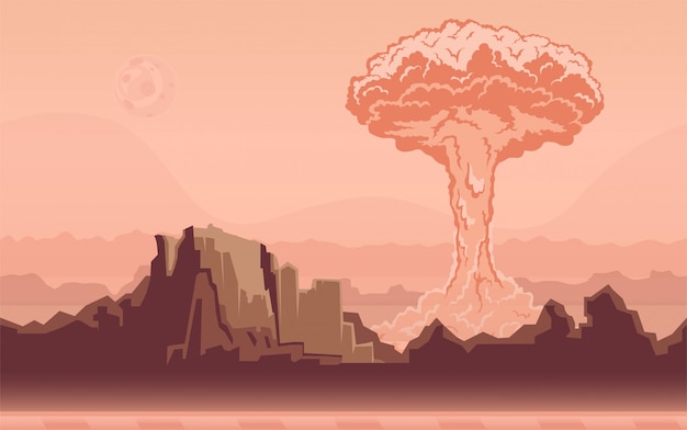 砂漠での核爆弾の爆発 きのこ雲 図 プレミアムベクター