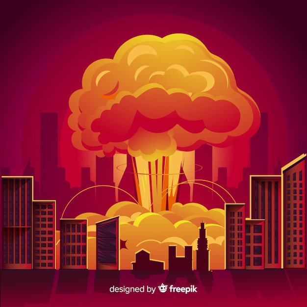 Free Vector | Nuclear explosion in a city cartoon style
