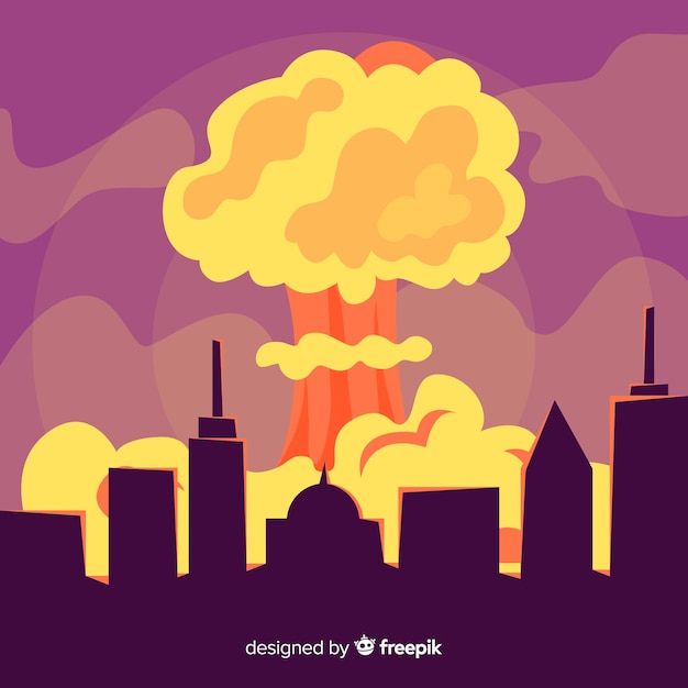 Free Vector | Nuclear explosion in a city cartoon style