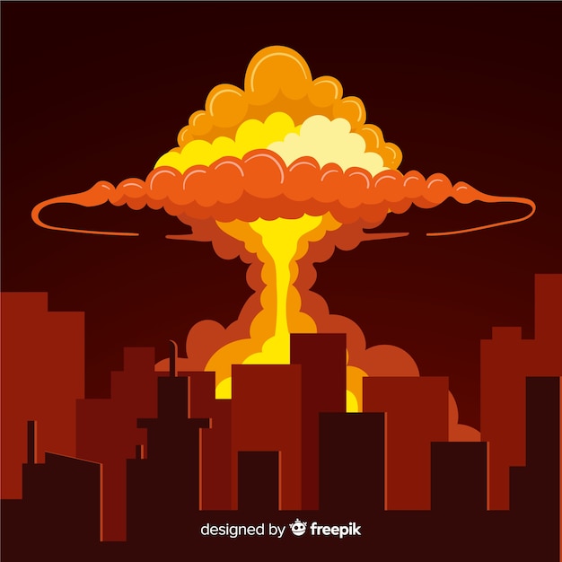 Free Vector | Nuclear explosion in a city cartoon style