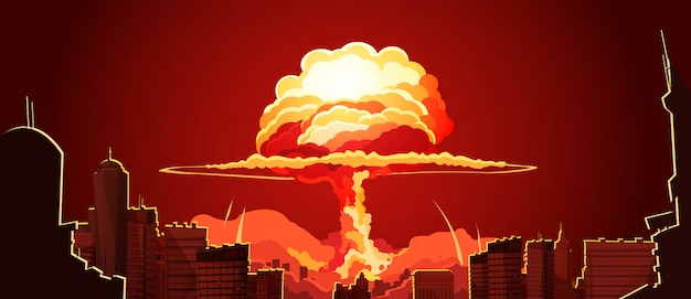 無料のベクター 核爆発キノコ雲レトロポスター